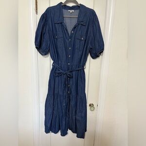 Navy Button-Up Midi Dress